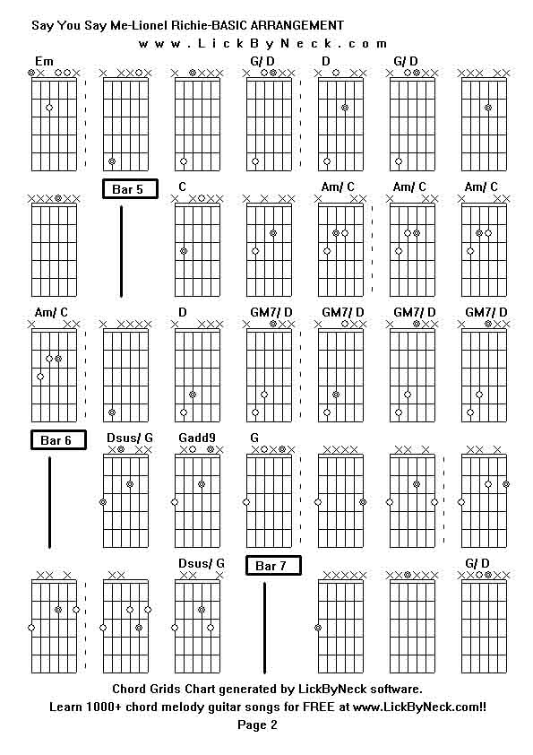 Chord Grids Chart of chord melody fingerstyle guitar song-Say You Say Me-Lionel Richie-BASIC ARRANGEMENT,generated by LickByNeck software.